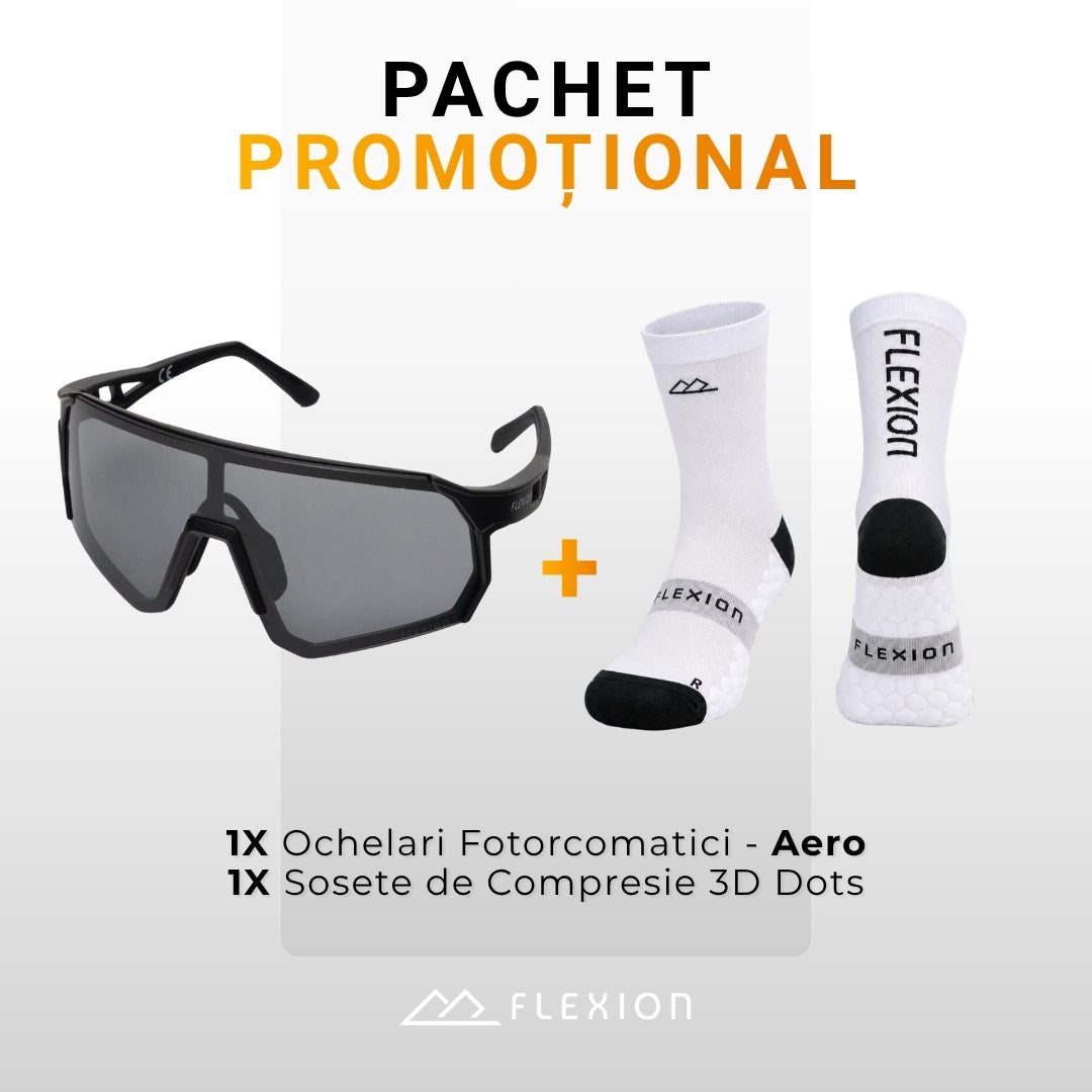Pachet Flexion: ochelari fotocromatici Aero + șosete de compresie PULSE Alb Arctic