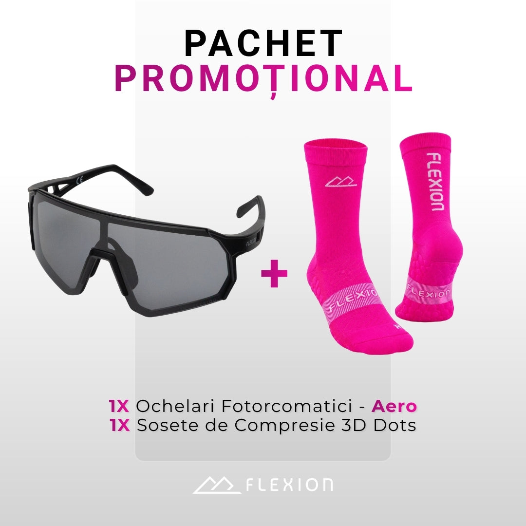 Pachet Flexion: ochelari fotocromatici Aero + șosete de compresie PULSE Roz Electric