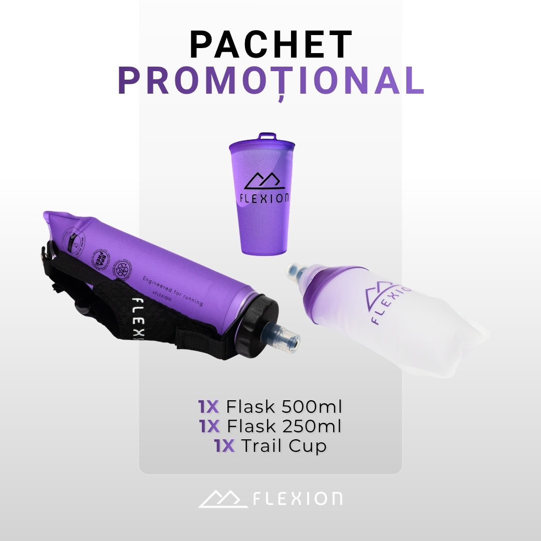 Pachet hidratare Flexion: soft flask 500 ml, soft flask 250 ml și pahar trail
