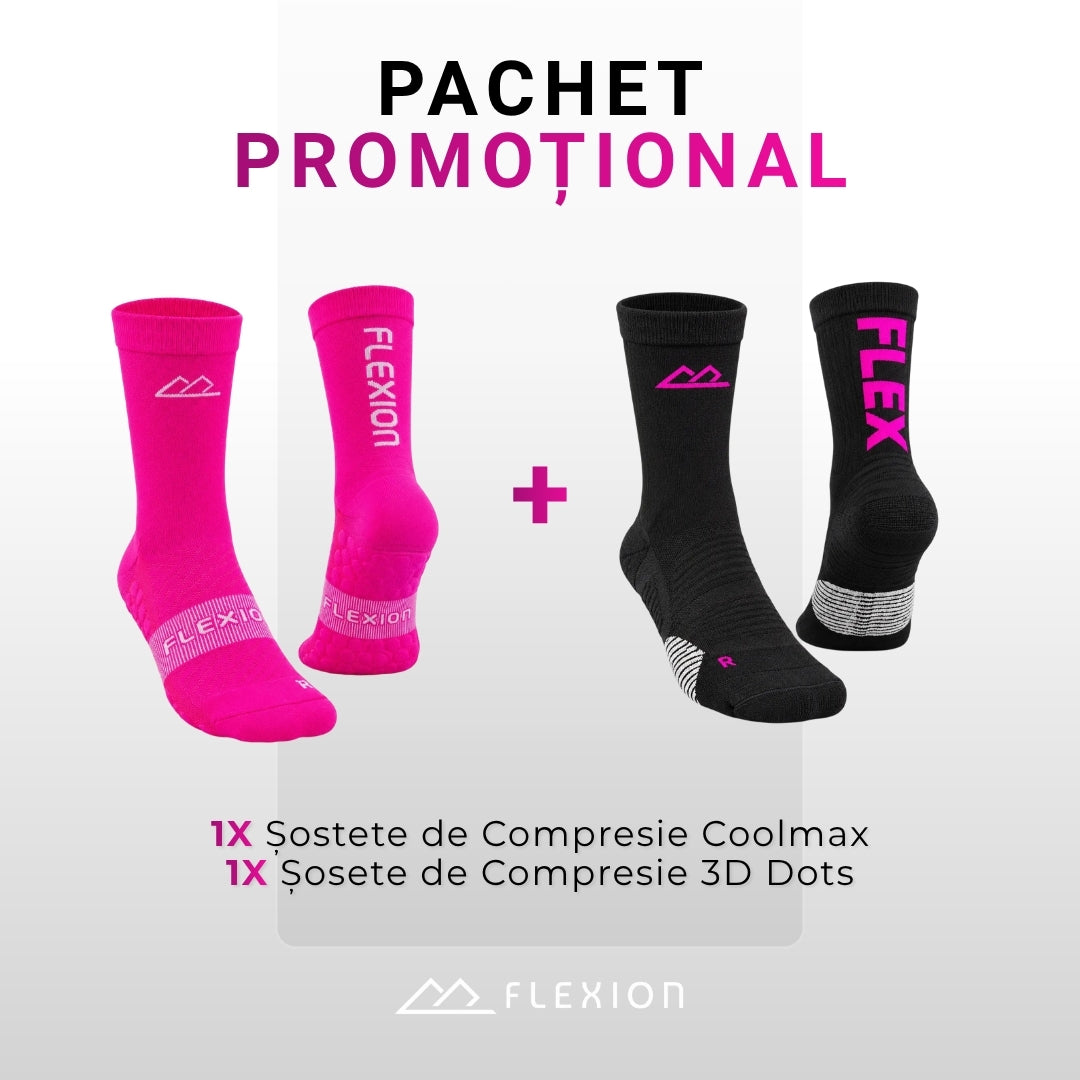 Pachet șosete de compresie Flexion PULSE Roz Electric + FLEX Negru & Roz
