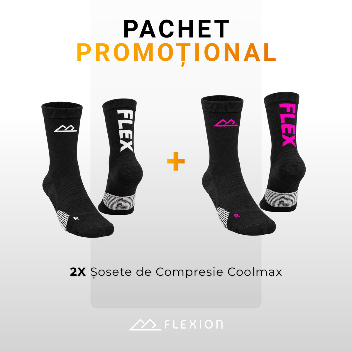 Pachet 2 perechi șosete de compresie FLEXION FLEX Coolmax® - Alb Arctic + Roz Electric