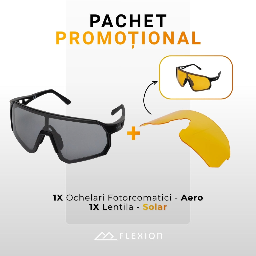 Pachet Flexion - Ochelari Aero fotocromatici + lentilă Solar galbenă, polarizată