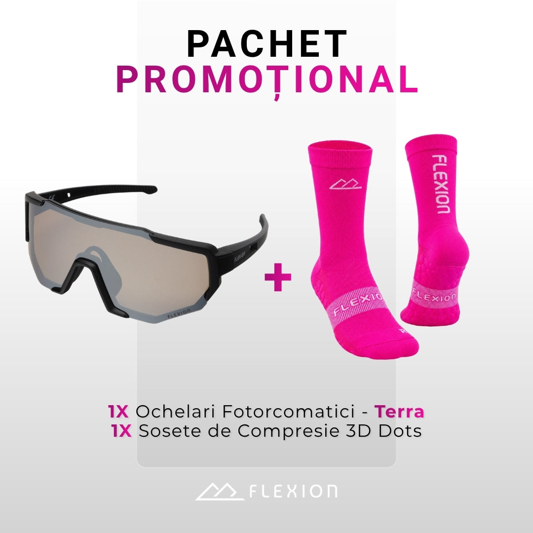 Pachet Flexion: ochelari fotocromatici Terra + șosete de compresie PULSE Roz Electric