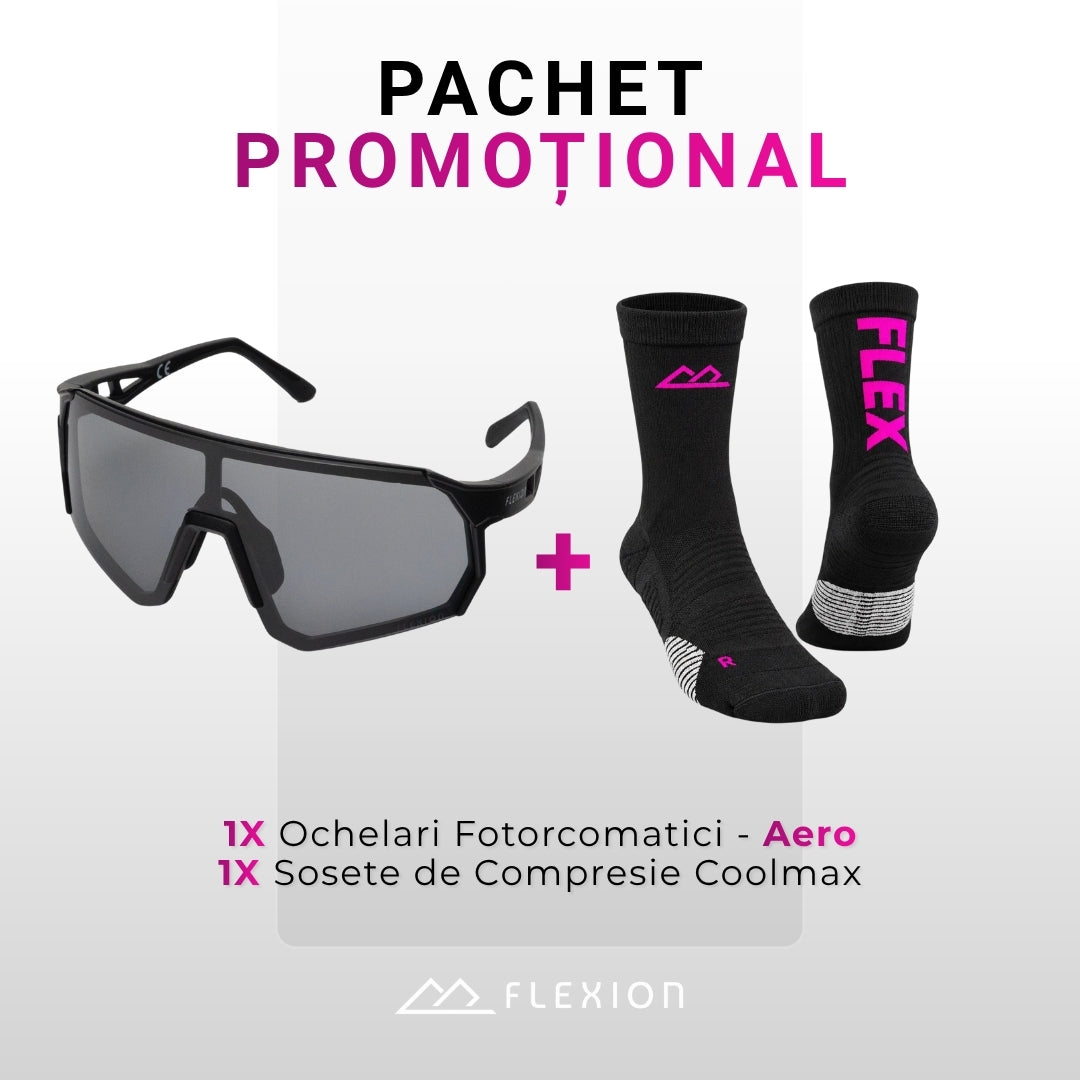 Pachet Flexion: ochelari fotocromatici Aero + șosete de compresie FLEX Negru & Roz