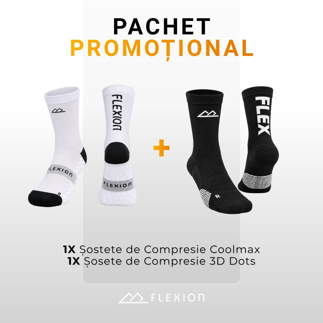 Pachet șosete de compresie Flexion PULSE Alb Arctic + FLEX Negru & Alb
