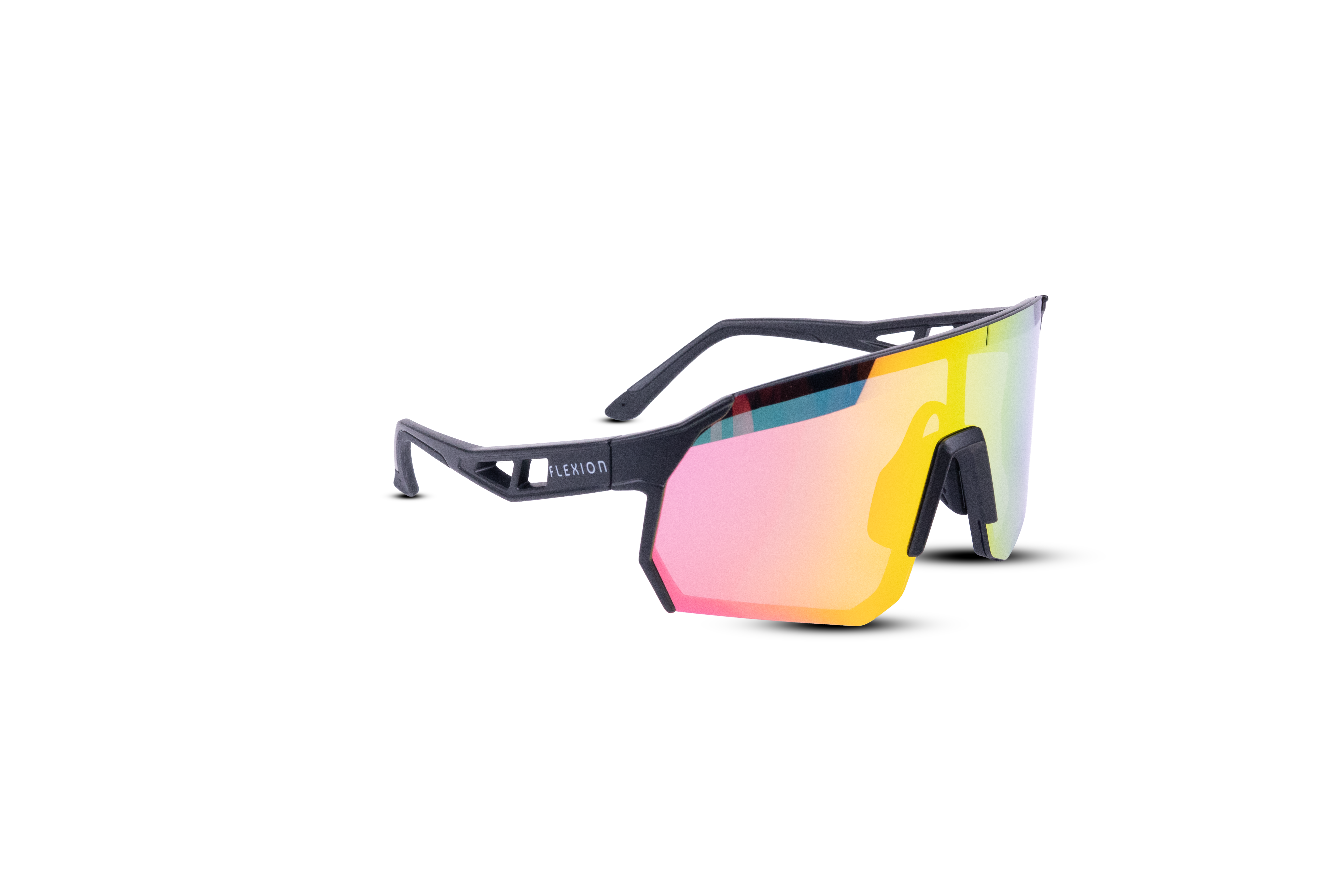 Ochelari sport Flexion, vedere laterala stanga, cu lentilă oglindă roz-galben și protecție UV400