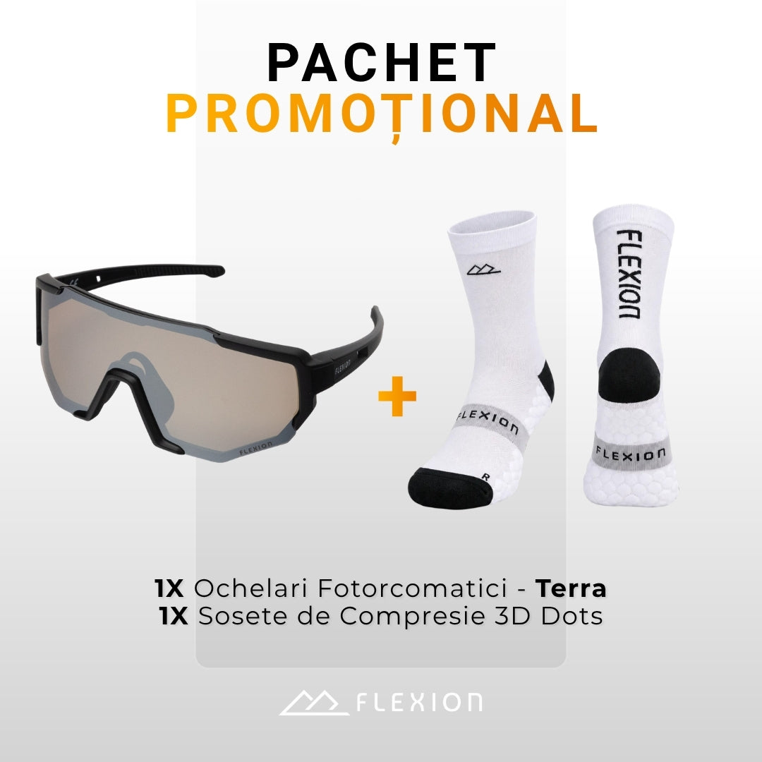 Pachet Flexion: ochelari fotocromatici Terra + șosete de compresie PULSE Alb Arctic