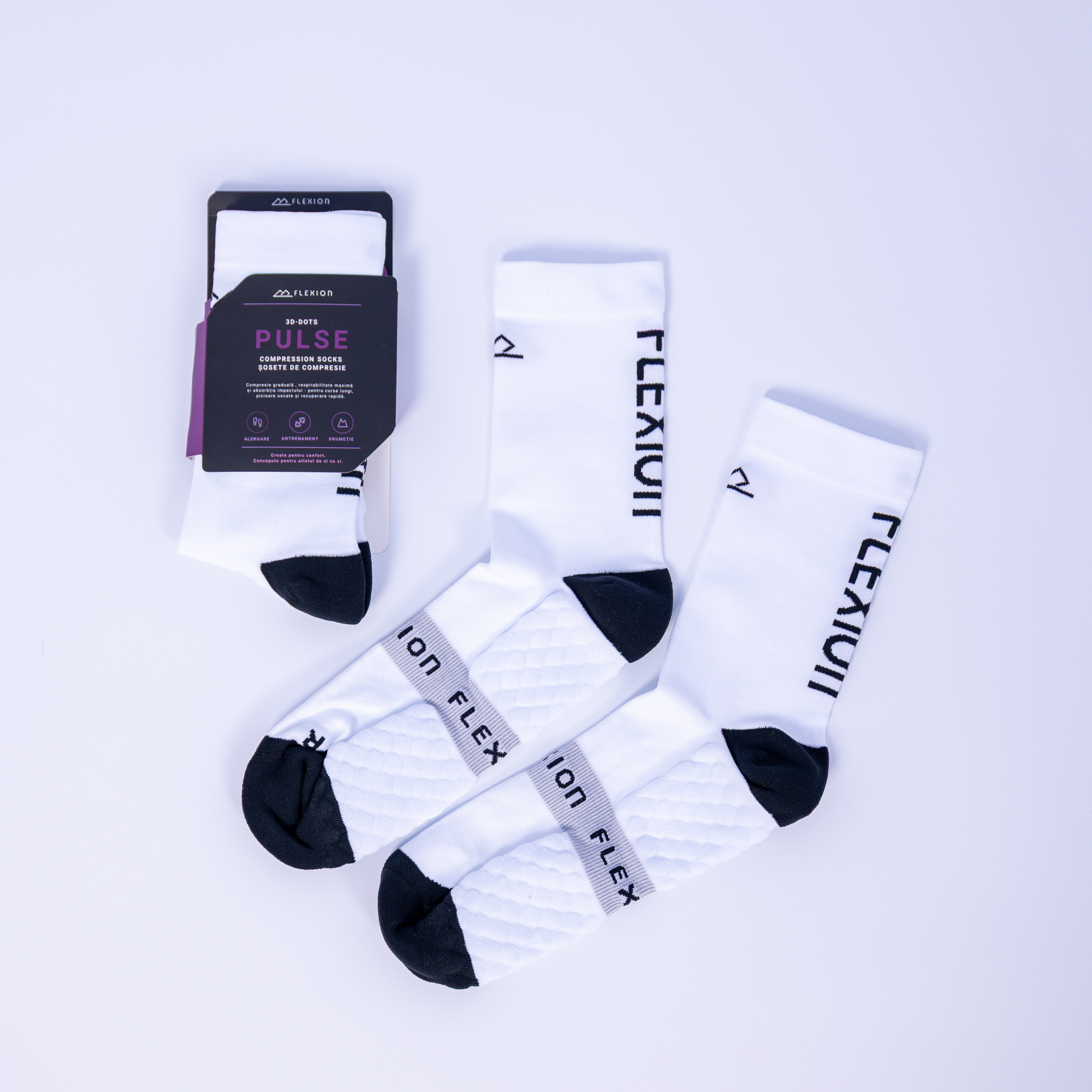 Șosete de compresie Flexion PULSE 3D·Dots - Alb Arctic